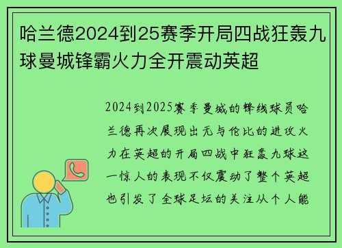 哈兰德2024到25赛季开局四战狂轰九球曼城锋霸火力全开震动英超 哈兰德2024到25赛季开局四战狂轰九球曼城锋霸火力全开震动英超